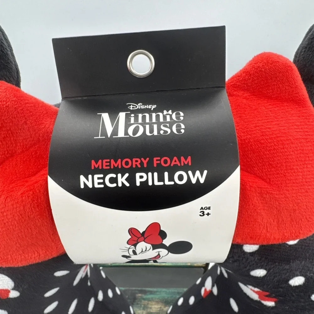 Disney Minnie Mouse Black/red Minnie Memory Foam Neck Pillow w/ Ears and Bow NWT